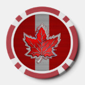 カーボンファイバー上のすべてのカナダレッドメープルリーフプリント ポーカーチップ (裏面)