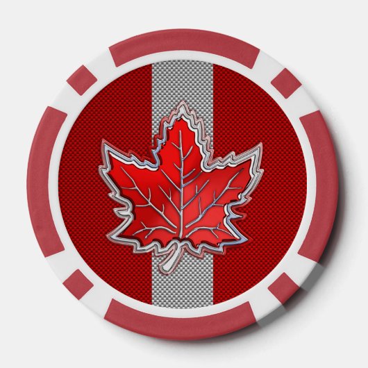 カーボンファイバー上のすべてのカナダレッドメープルリーフプリント ポーカーチップ (裏面)