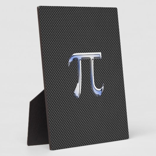 カーボンファイバー上のシルバークロームのようなPi記号 フォトプラーク (側面)