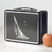 カーボンファイバー上の銀の帆船レガッタ メタルランチボックス (インサイチュ)