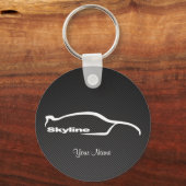 カーボンファイバー付きスカイラインホワイトシルエットフェイクロゴ キーホルダー (正面)
