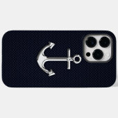 カーボンファイバー印刷の海軍用クロームアンカー Case-Mate iPhoneケース (裏面 (横))
