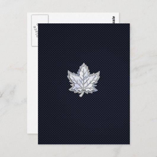 カーボンファイバー プリント上のクロームのようなメープルリーフ ポストカード (正面/裏面)