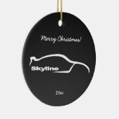 カーボン繊維が付いているスカイラインの白いシルエット セラミックオーナメント (右)