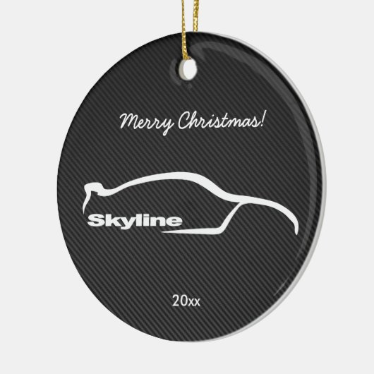 カーボン繊維が付いているスカイラインの白いシルエット セラミックオーナメント (左)