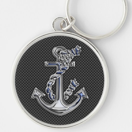 カーボン繊維のクロム銀のスタイルロープのいかり キーホルダー (正面)