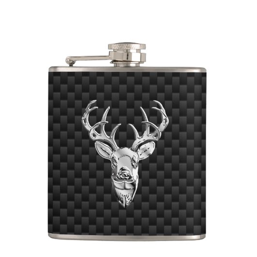 カーボン繊維のスタイルのプリントのシカの頭部 フラスク (正面)