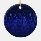 カーボン繊維のプリントの炎を競争させる青 セラミックオーナメント (裏面)