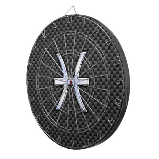 カーボン繊維のプリントの銀製の魚類の(占星術の)十二宮図の印 ダーツボード (正面右)