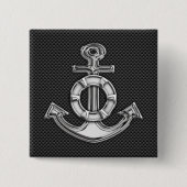 カーボン繊維のライフセーバーのいかりのようなクロム 缶バッジ (正面)