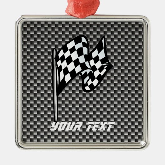 カーボン繊維の一見のチェック模様の旗 メタルオーナメント (正面)