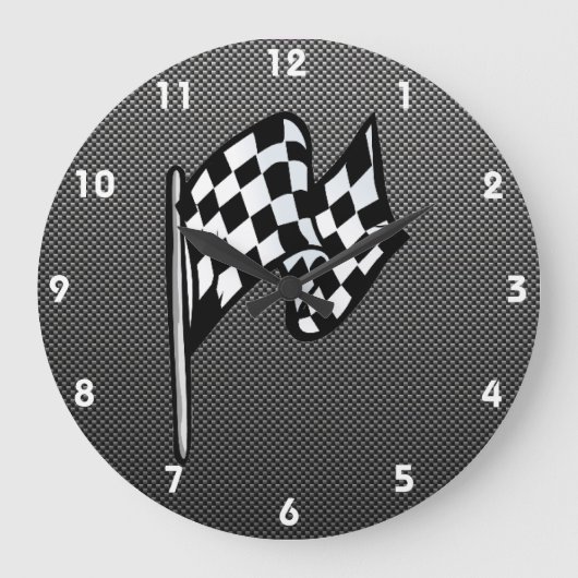 カーボン繊維の一見のチェック模様の旗 ラージ壁時計 (正面)