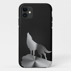 カーボン繊維を持つ金属遠ぼえのオオカミ iPhone 11 ケース