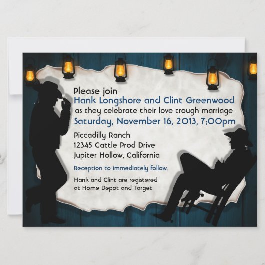 カーボーイの新郎2人のカスタム同性婚ウェディング招待状 招待状 (正面)