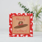カーボーイ・ハットの赤いペイズリーのバンダナの誕生会 招待状 (スタンド正面)