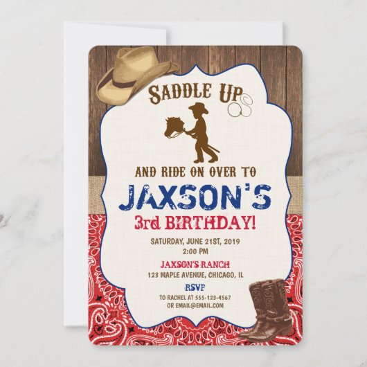 カーボーイ・ハットは素朴な男の子の誕生日の招待を追い出します 招待状 (正面)