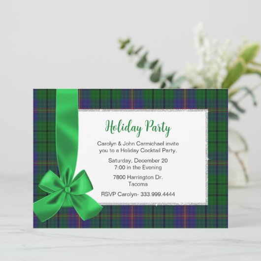 カーマイケルタータンチェックプレイドカスタムクリスマスパーティー 招待状 (スタンド正面)