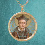カーマーティンの聖イボ(BK 015) ゴールドプレートネックレス<br><div class="desc">Image Credit (BK 015): St. Ivo of Kermartinのアンティーク画像19世紀後半のギルトクロモリソグラフィー（フランシスカンシリーズ）のデヴォーションプリントから、元々ドイツのMenchengladbachのB. Kuhlenによって発行された、宗教的なエフエメラのプライベートコレクションから。 饗宴： 5月19日</div>