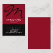 カーミンモダンブラックスクリプトモノグラム名刺 名刺 (正面/裏面)