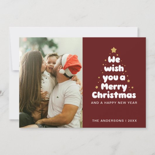 カーミンレッドメリークリスマスツリーファミリーキス シーズンカード (正面)