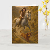 カーミー、ネリー、チャーリーがクーリーに乗っている カード (黄色い花)