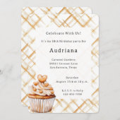 カーメルクリームハートカップケーキ誕生日 招待状 (正面/裏面)