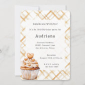 カーメルクリームハートカップケーキ誕生日 招待状 (正面)