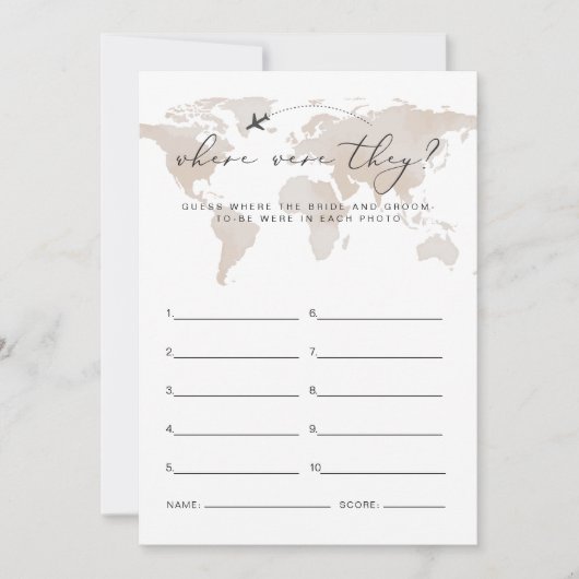 カーメン旅行どこ彼らのブライダルシャワーゲーム 招待状 (正面)