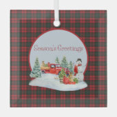 カーモダンオリジナルスコティッシュタータンチェック ガラスオーナメント (正面)