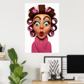 カーラーを着ている女性 ポスター (ホームオフィス)