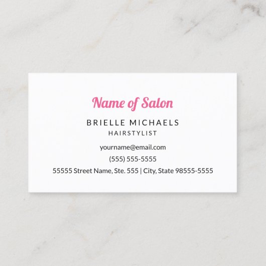 カーラーズヘアとかわいいピンクの女の子と美しいサロン 名刺 (裏面)