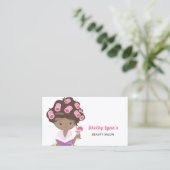 カーラーズヘアとかわいいピンクの女の子と美しいサロン 名刺 (スタンド正面)