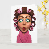 カーラー髪の女性 カード (黄色い花)