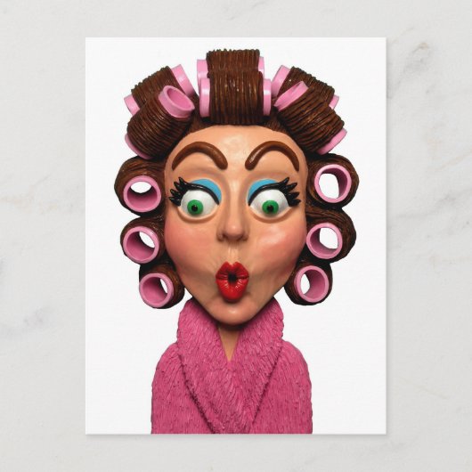 カーラー髪の女性 ポストカード (正面)