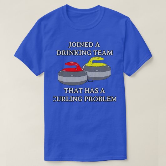 カーリンおもしろいグのプロを持つカーリング飲みチーム Tシャツ (デザイン正面)