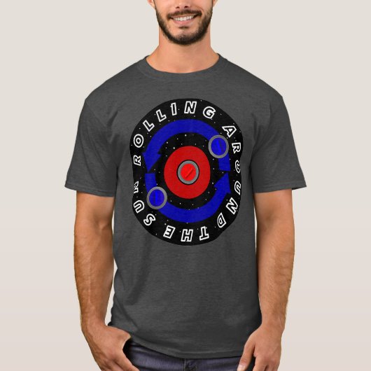カーリングの石が地球の軌道のように転がる Tシャツ (正面)