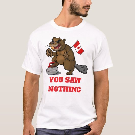 カーリングをするビーバーと旗 Tシャツ (正面)