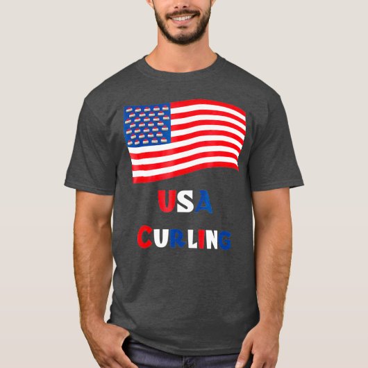 カーリングアメリカンカーラーTシャツUSAカーリングティー Tシャツ (正面)
