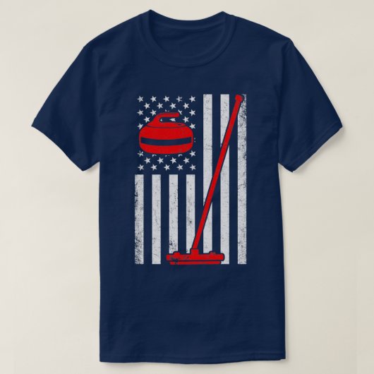 カーリングアメリカ国旗のカーリング Tシャツ (デザイン正面)
