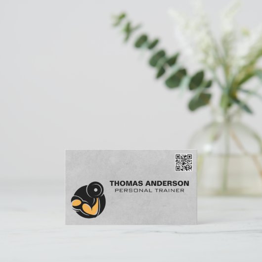 カーリングウェイト |フィットネスロゴ | QRコード 名刺 (スタンド正面)
