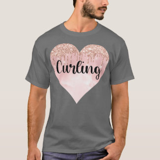 カーリングガールギフトグリッターハート Tシャツ