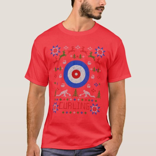 カーリングクリスマス醜いクリスマスパーティー少年 Tシャツ (正面)
