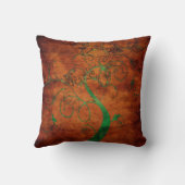 カーリンググリーンつる植物オン素朴ブラウン クッション (裏面)