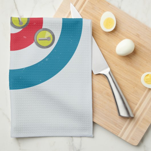 カーリングハウスとカーリングストーンズの上面 キッチンタオル (四つ折り)