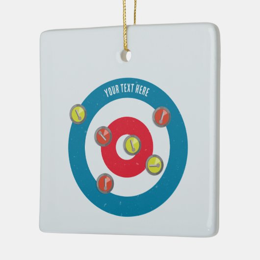 カーリングハウスとカーリングストーンズの上面 セラミックオーナメント (左)