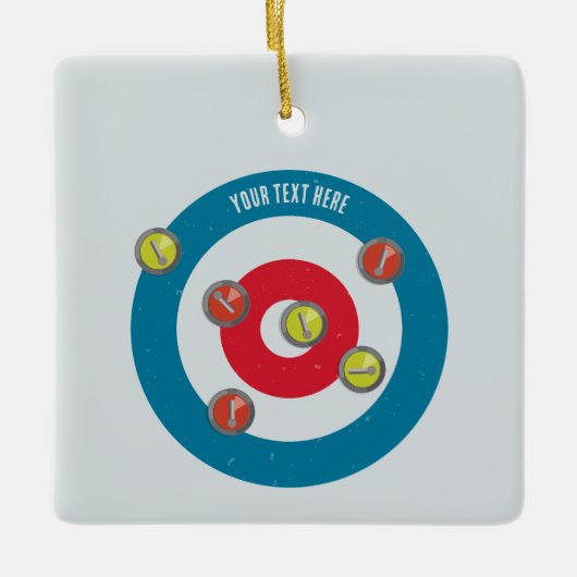 カーリングハウスとカーリングストーンズの上面 セラミックオーナメント (正面)