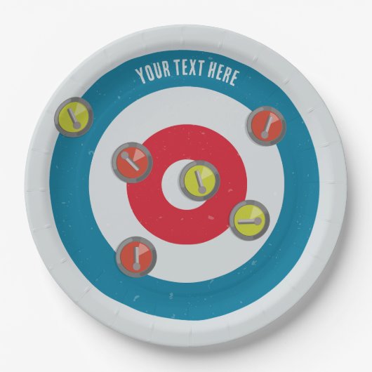 カーリングハウスとカーリングストーンズの上面 ペーパープレート (正面)