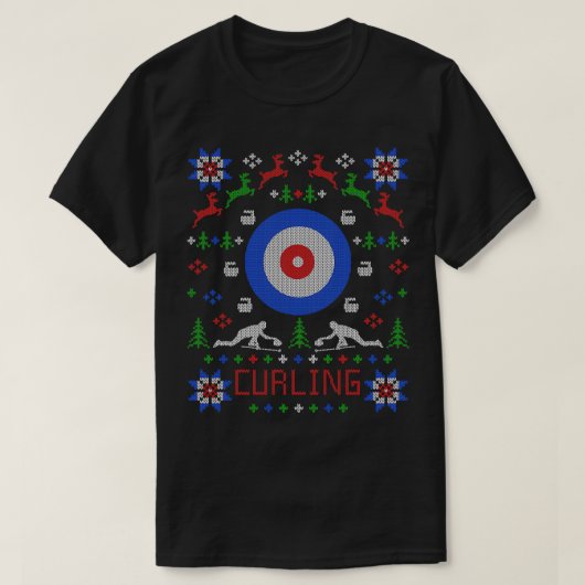 カーリングファンクリスマス醜いクリスマスセーターカーレ Tシャツ (デザイン正面)