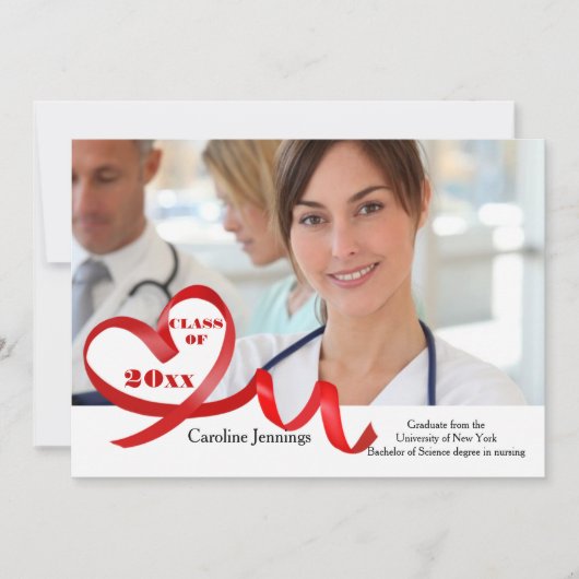 カーリングリボンハートフォト卒業招待状 招待状 (正面)