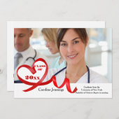 カーリングリボンハートフォト卒業招待状 招待状 (正面/裏面)